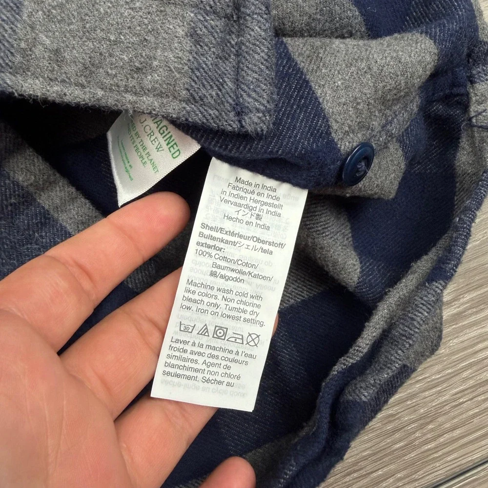 J. Crew Mens Mid-Weight Flannel Classic Fit Buffalo Plaid Blue Gray Medium